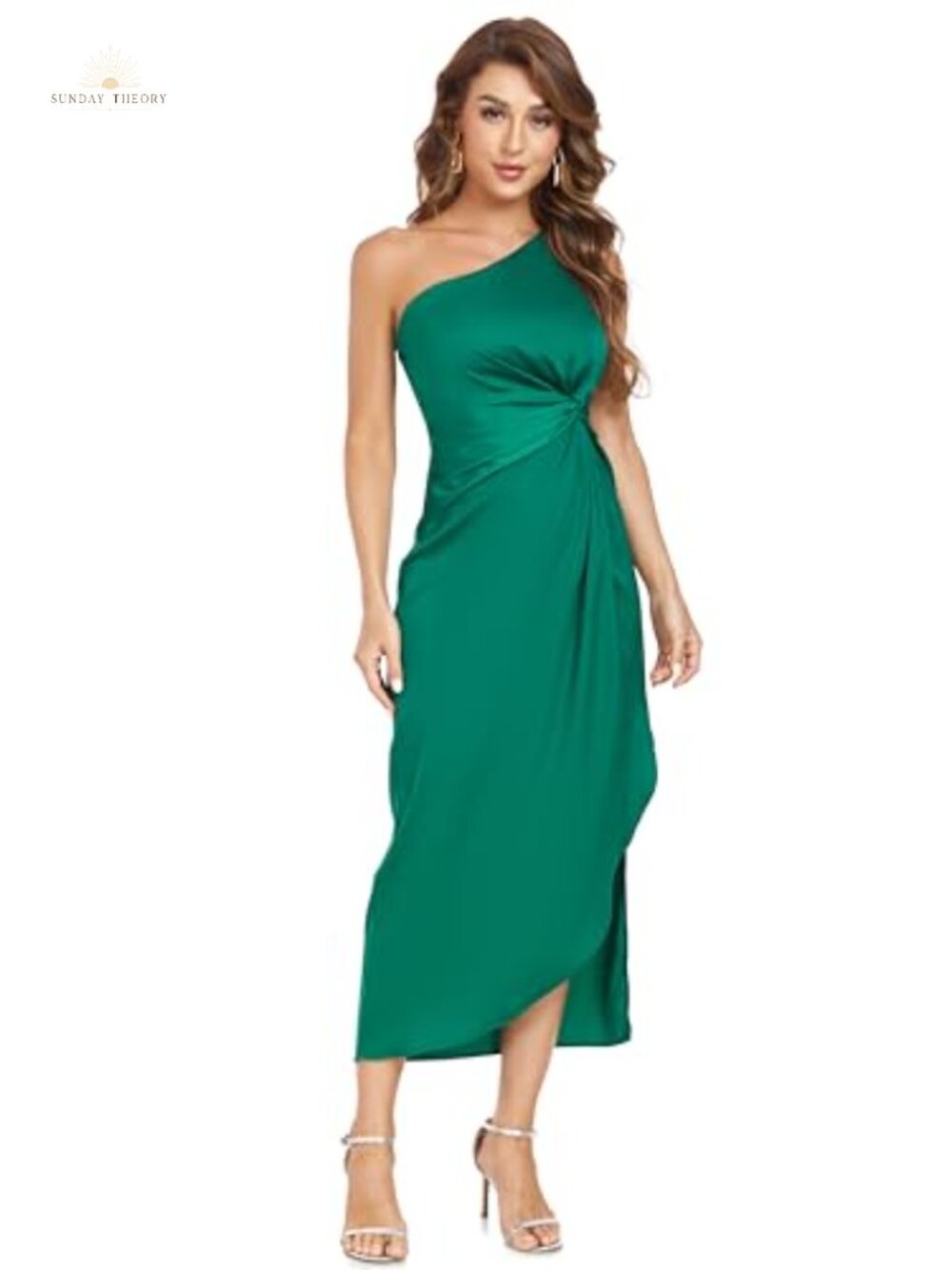 Women's One Shoulder Backless Ruched Midi Dress Twist Front High Low Hem